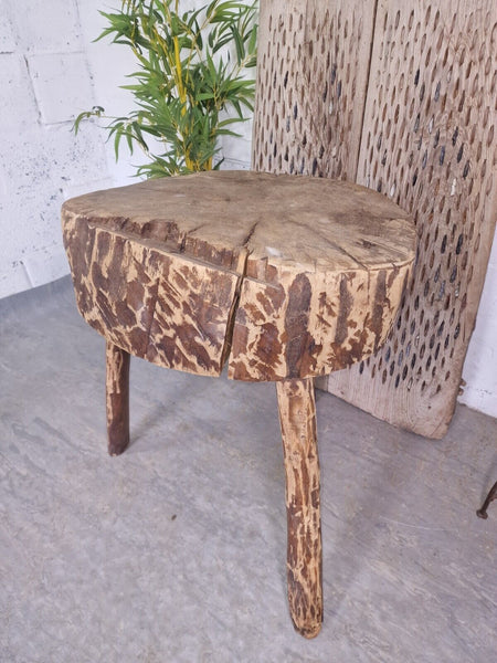 Large French Rustic Primitive Wooden Butchers Chopping Stump Block