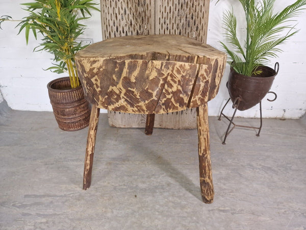 Large French Rustic Primitive Wooden Butchers Chopping Stump Block