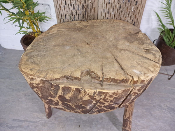 Large French Rustic Primitive Wooden Butchers Chopping Stump Block