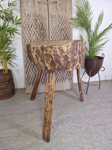 Large French Rustic Primitive Wooden Butchers Chopping Stump Block