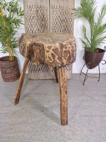 Large French Rustic Primitive Wooden Butchers Chopping Stump Block