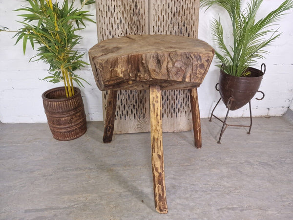 Large French Rustic Primitive Wooden Butchers Chopping Stump Block