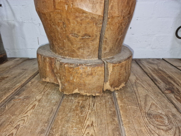 Large Antique French Primitive Wooden Mortar and Pestle Display Prop