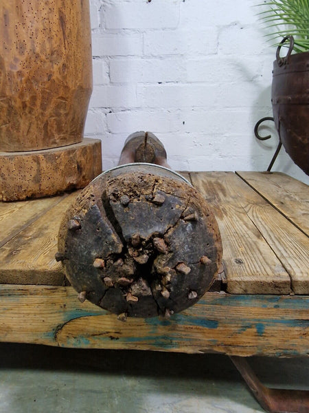 Large Antique French Primitive Wooden Mortar and Pestle Display Prop