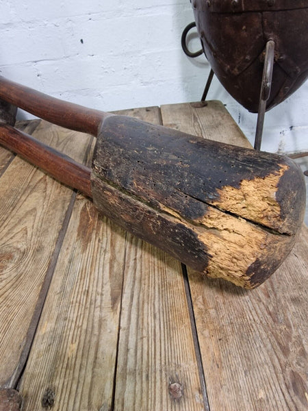 Large Antique French Primitive Wooden Mortar and Pestle Display Prop