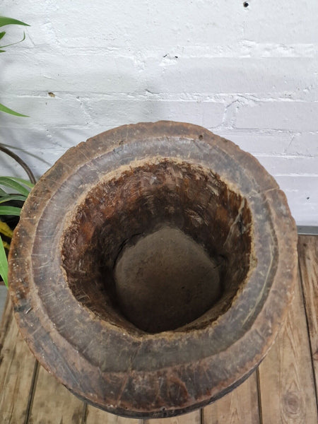Large Antique French Primitive Wooden Mortar and Pestle Display Prop
