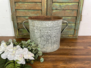 Vintage French European Galvanised Zinc Wash Tub Bucket Pot Garden Planter