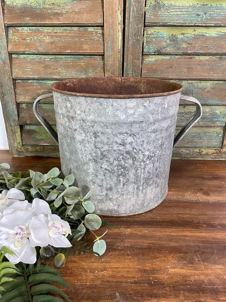 Vintage French European Galvanised Zinc Wash Tub Bucket Pot Garden Planter