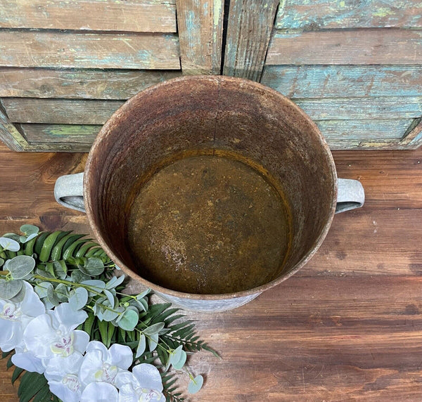Vintage French European Galvanised Zinc Wash Tub Bucket Pot Garden Planter