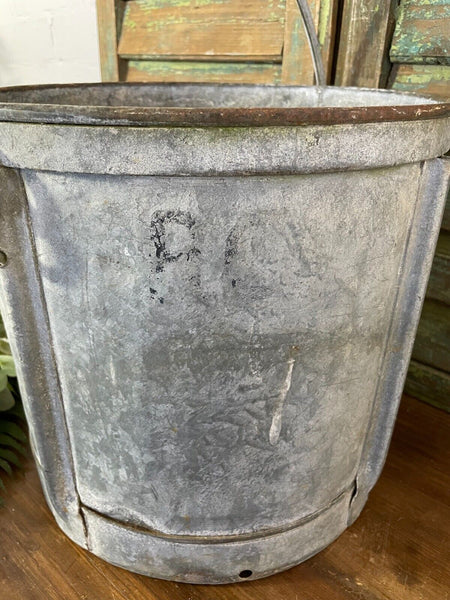 Vintage French Galvanised Zinc Well Bucket Tub Garden Planter