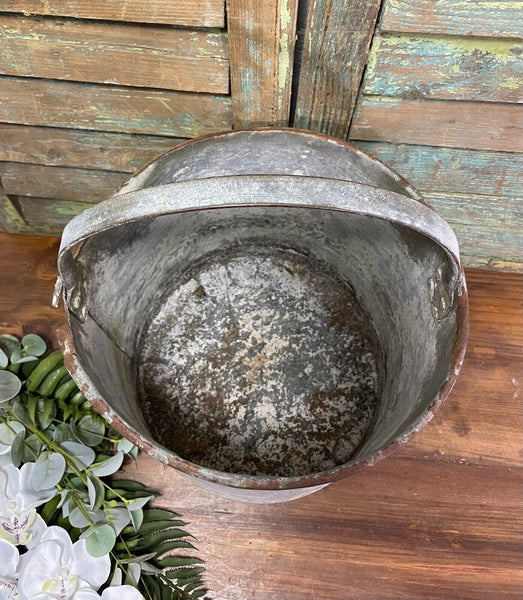 Vintage French Galvanised Zinc Well Bucket Tub Garden Planter