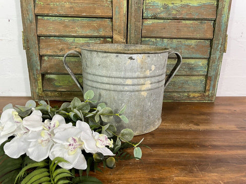Vintage French European Galvanised Zinc Wash Tub Bucket Pot Garden Planter