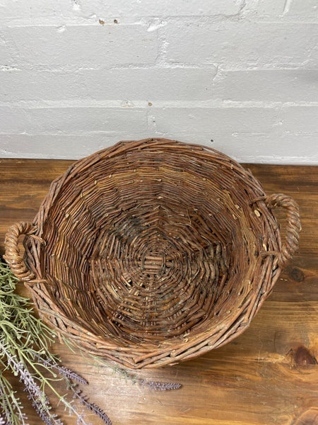 Vintage Hand Made Willow Wicker Storage Fruit Picking Log Linen Hamper Basket