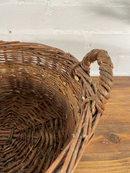 Vintage Hand Made Willow Wicker Storage Fruit Picking Log Linen Hamper Basket