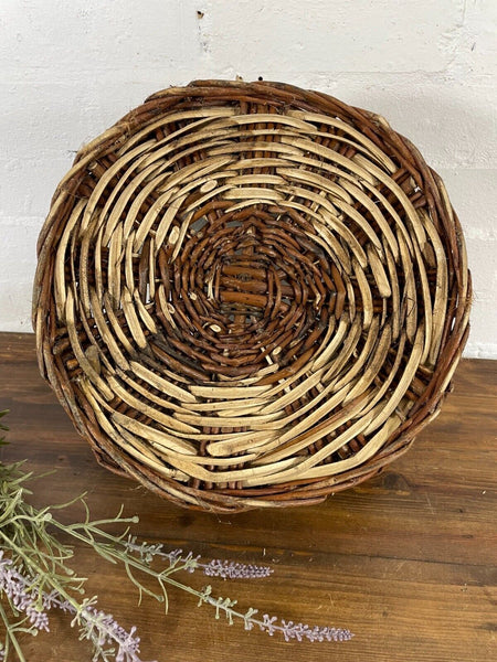 Vintage Hand Made Willow Wicker Storage Fruit Picking Log Linen Hamper Basket
