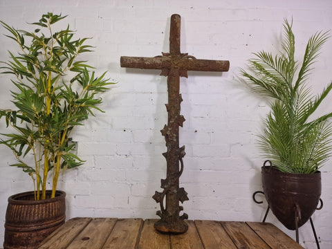 Antique French Cast Iron Crucifix Cross Garden Decor