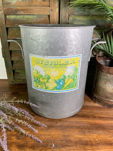 Large Vintage French European Galvanised Wash Tub Garden Planter Log Bin Basket