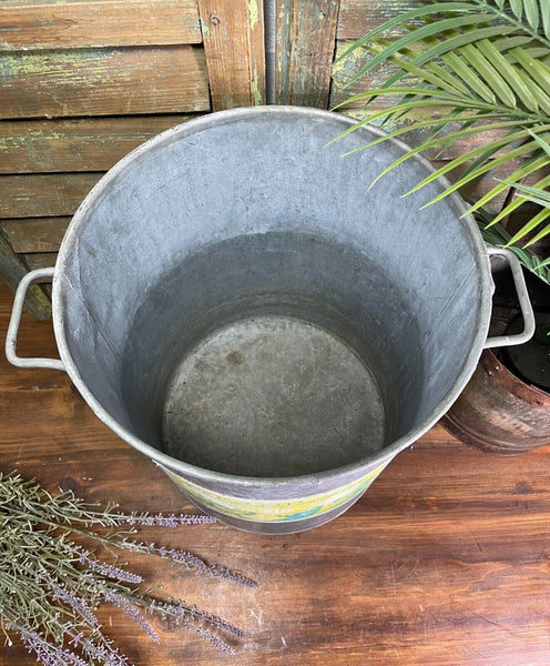 Large Vintage French European Galvanised Wash Tub Garden Planter Log Bin Basket