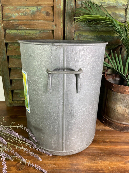 Large Vintage French European Galvanised Wash Tub Garden Planter Log Bin Basket