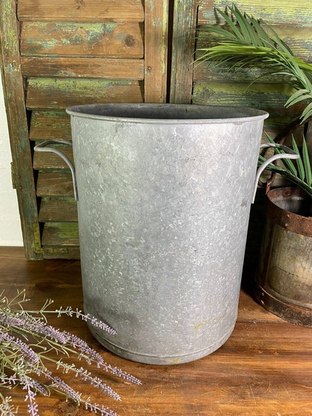 Large Vintage French European Galvanised Wash Tub Garden Planter Log Bin Basket