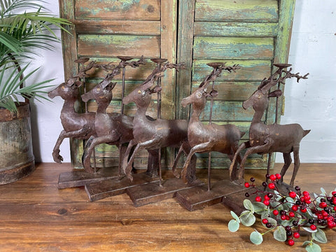 Vintage Reclaimed Hand Made Rusty Metal Deer Garden Sculpture Candle Holder