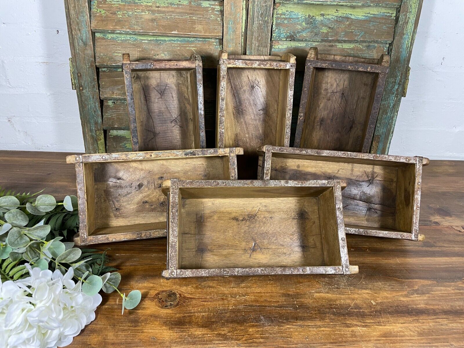 Vintage Rustic Reclaimed Hand Made Wooden Brick Mould Trinket Herb Planter