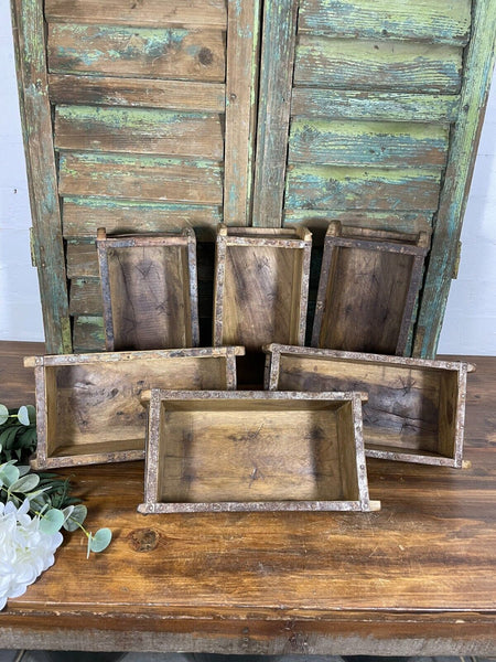 Vintage Rustic Reclaimed Hand Made Wooden Brick Mould Trinket Herb Planter