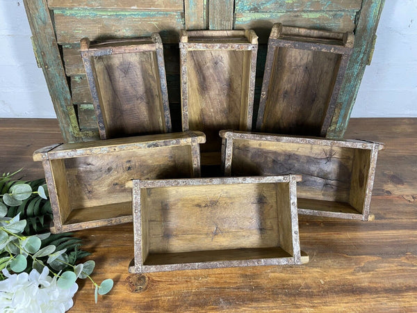 Vintage Rustic Reclaimed Hand Made Wooden Brick Mould Trinket Herb Planter