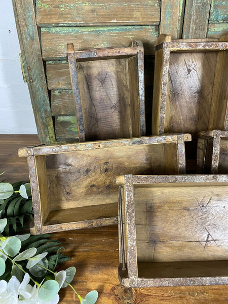 Vintage Rustic Reclaimed Hand Made Wooden Brick Mould Trinket Herb Planter