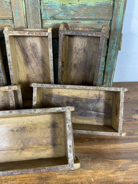Vintage Rustic Reclaimed Hand Made Wooden Brick Mould Trinket Herb Planter
