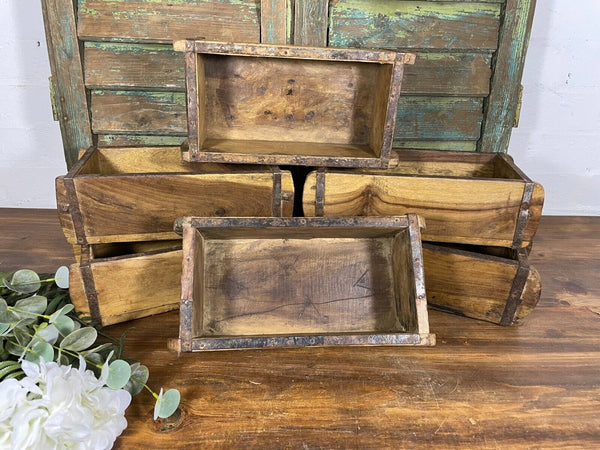 Vintage Rustic Reclaimed Hand Made Wooden Brick Mould Trinket Herb Planter