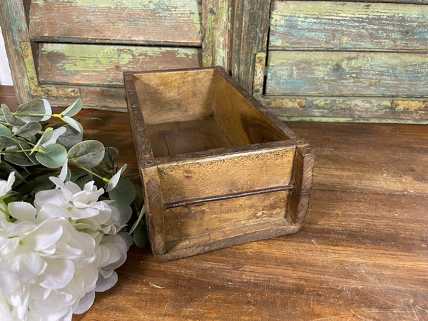 Vintage Rustic Reclaimed Hand Made Wooden Brick Mould Trinket Herb Planter