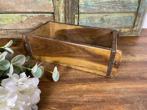 Vintage Rustic Reclaimed Hand Made Wooden Brick Mould Trinket Herb Planter