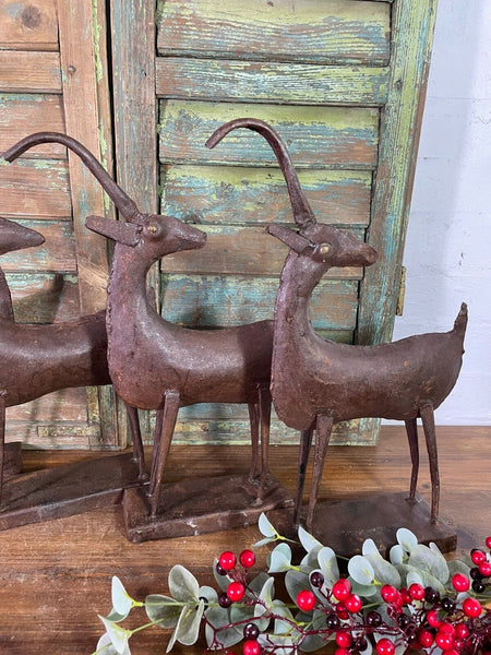 Vintage Reclaimed Hand Made Rusty Metal Deer Gazelle Garden Ornament  Sculpture