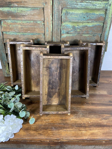 Vintage Rustic Reclaimed Hand Made Wooden Brick Mould Trinket Herb Planter