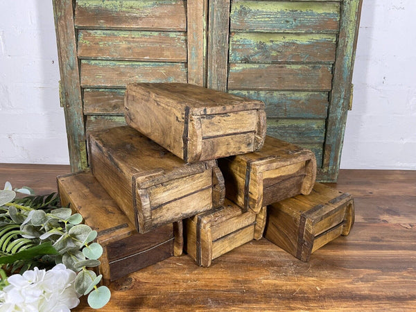 Vintage Rustic Reclaimed Hand Made Wooden Brick Mould Trinket Herb Planter