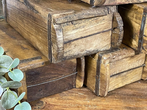 Vintage Rustic Reclaimed Hand Made Wooden Brick Mould Trinket Herb Planter