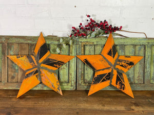 Vintage Reclaimed Recycled Tin Metal Oil Drum Amish Barn Star Wall Decor