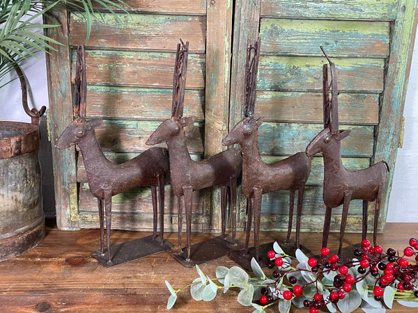 Vintage Reclaimed Hand Made Rusty Metal Deer Gazelle Garden Ornament  Sculpture