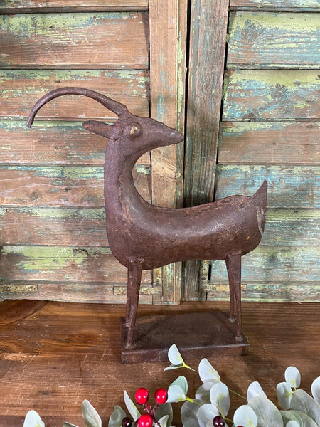 Vintage Reclaimed Hand Made Rusty Metal Deer Gazelle Garden Ornament  Sculpture