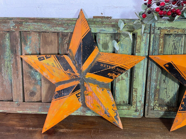 Vintage Reclaimed Recycled Tin Metal Oil Drum Amish Barn Star Wall Decor