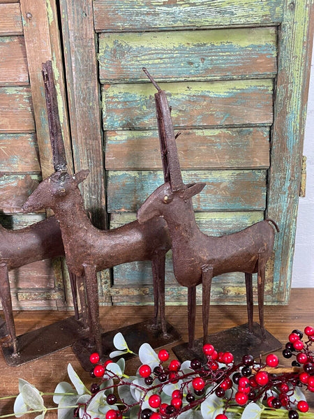 Vintage Reclaimed Hand Made Rusty Metal Deer Gazelle Garden Ornament  Sculpture