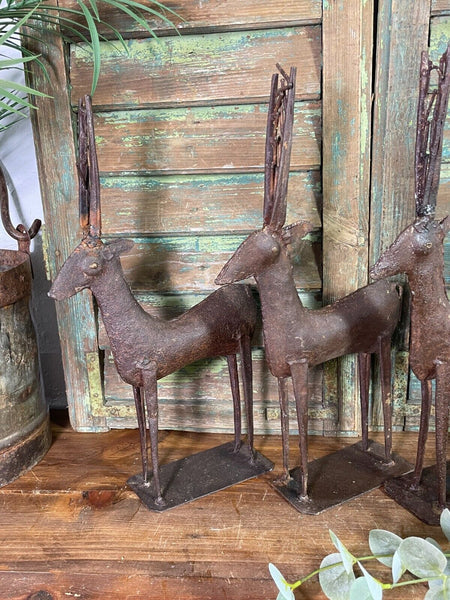 Vintage Reclaimed Hand Made Rusty Metal Deer Gazelle Garden Ornament  Sculpture