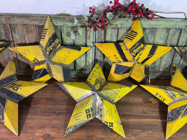 Vintage Reclaimed Recycled Tin Metal Oil Drum Amish Barn Star Wall Decor