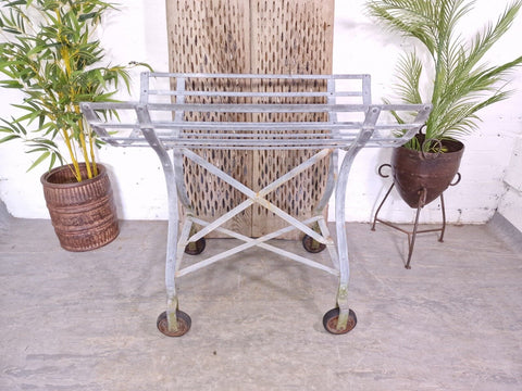 Vintage French Wrought iron Galvanised Farming Trolley Dough Bowl Stand