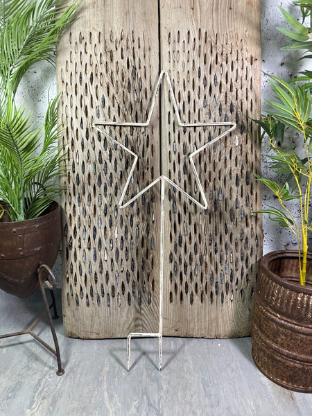 Large Rustic Reclaimed Vintage White Metal Star On Stake Home Garden Decor