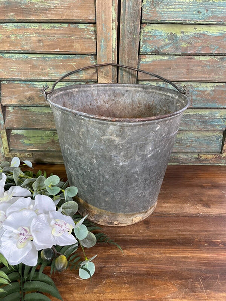 Vintage French European Galvanised Tub Fire Grain Bucket Pot Garden Planter