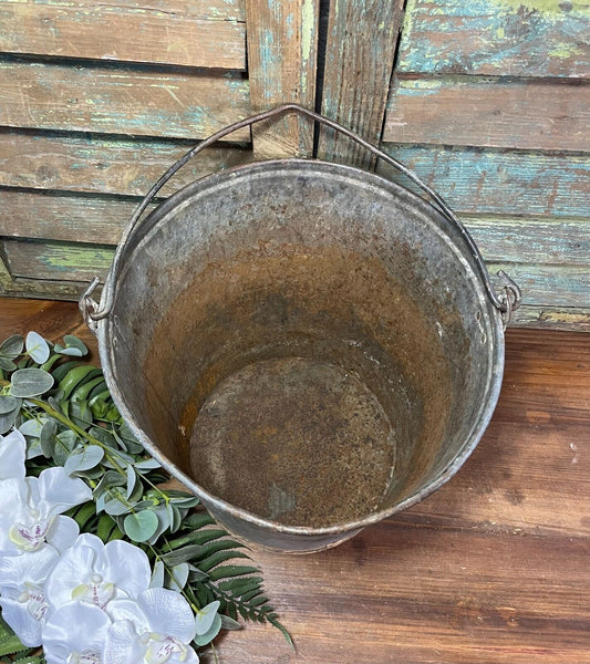 Vintage French European Galvanised Tub Fire Grain Bucket Pot Garden Planter