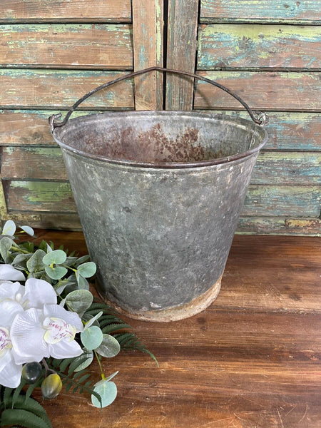 Vintage French European Galvanised Tub Fire Grain Bucket Pot Garden Planter