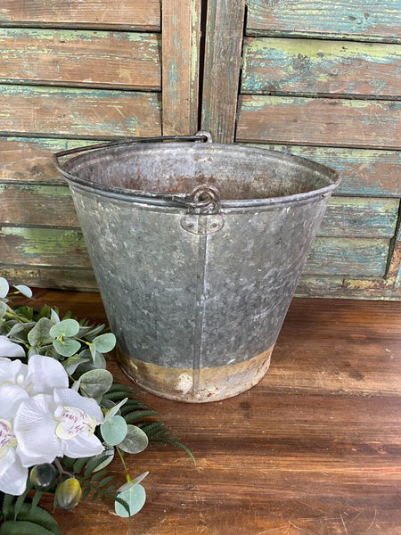 Vintage French European Galvanised Tub Fire Grain Bucket Pot Garden Planter
